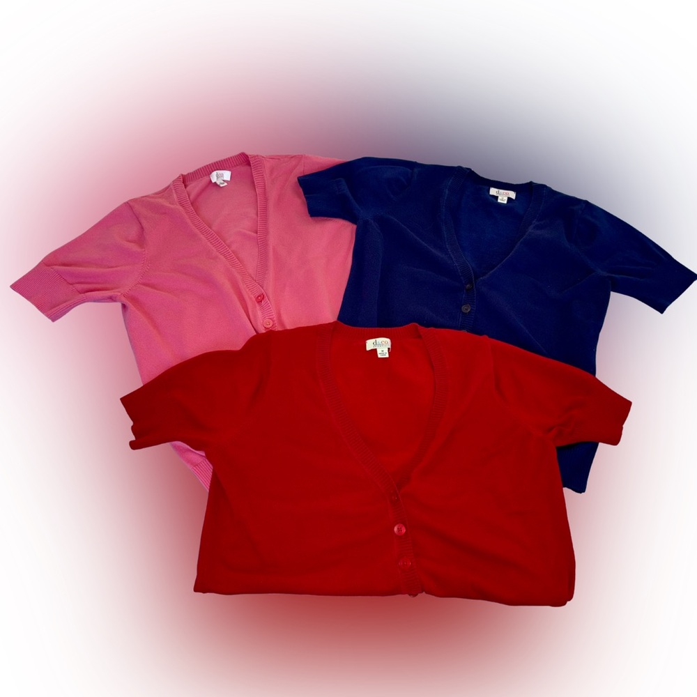 D&Co Short Sleeve Cardigan Bundle in Red, Blue, and Pink Sizes M/L Fall Layering - Picture 4 of 8